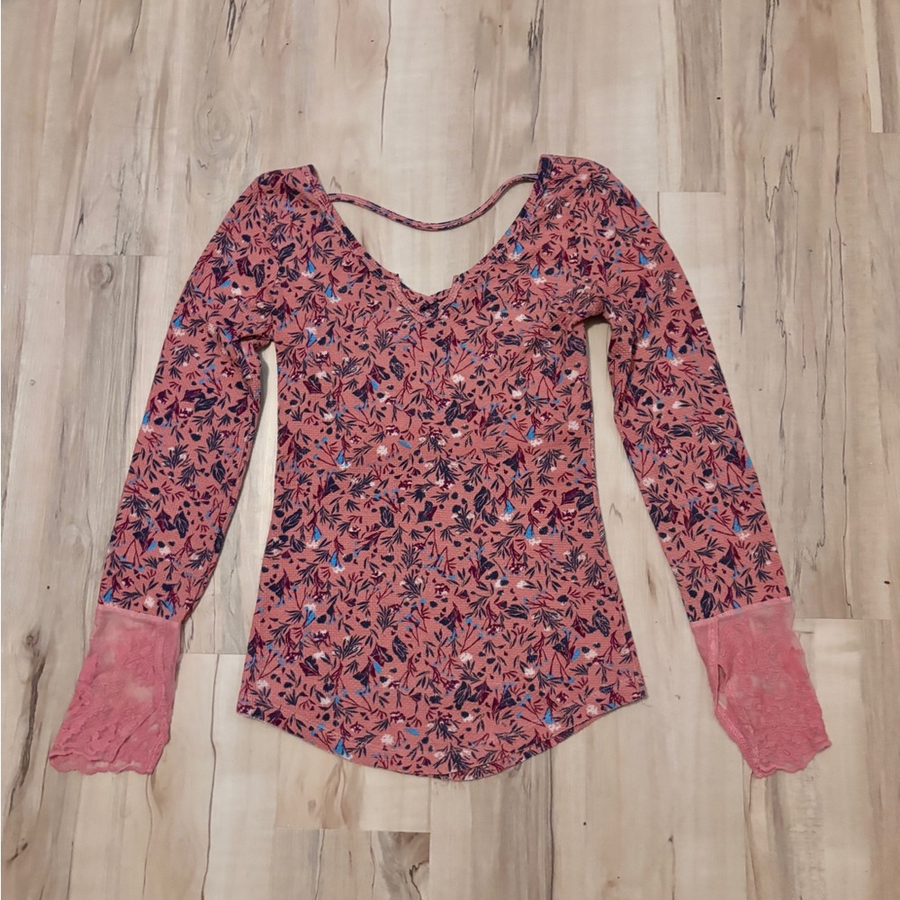 Medium Pink Floral and Lace Thermal Top
